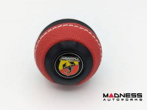 FIAT 500 Gear Shift Knob -  Black Italy - Black Base/ Red Leather Top + Chrome ABARTH Logo - V1